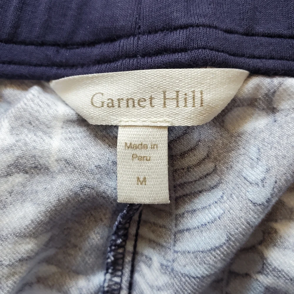 Garnet Hill Blue and White Leaf Print PJ Joggers.  Size Medium